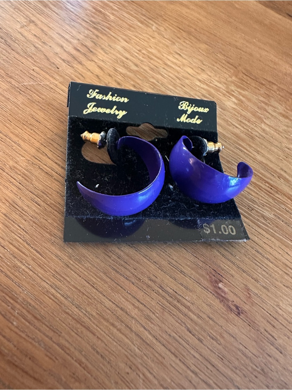 Vintage Fashion Jewelry Deep Purple Crescent Hoop Earrings